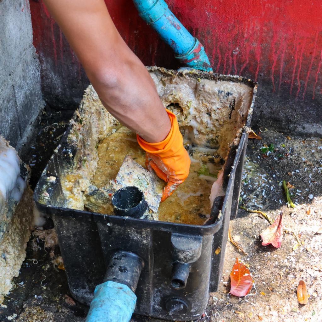 a grease trap being cleaned